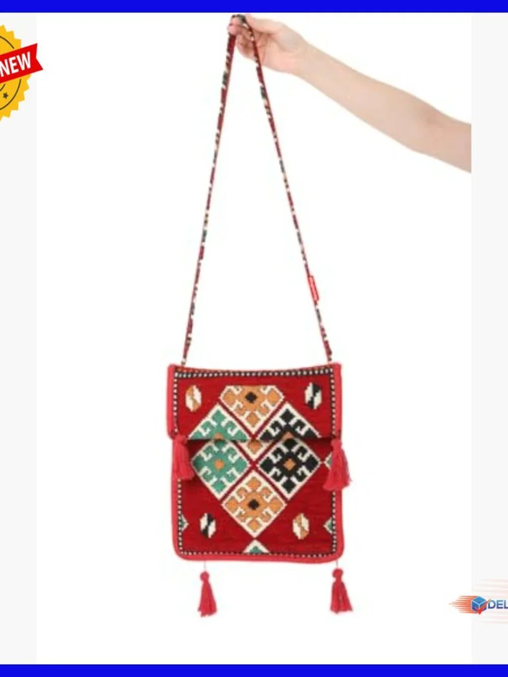 Kilim Pattern Hobo Shoulder Bag Bohemian Textile Purse Crossbody 35x40 cm